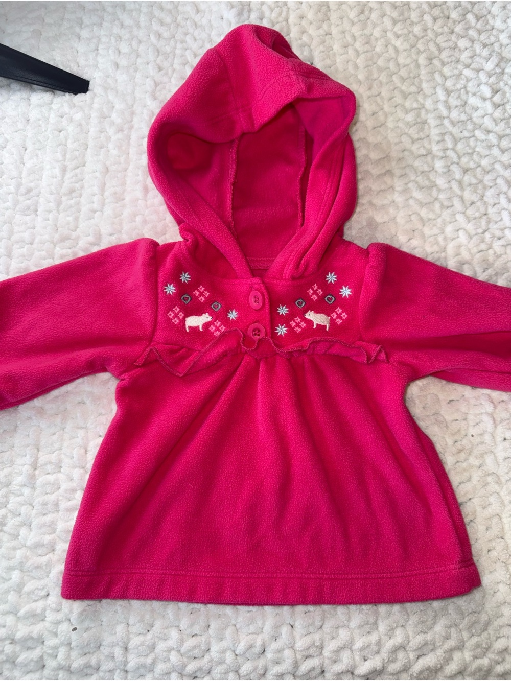 Girls' Hot Pink Hooded Fleece Top - Cozy Winter Pullover